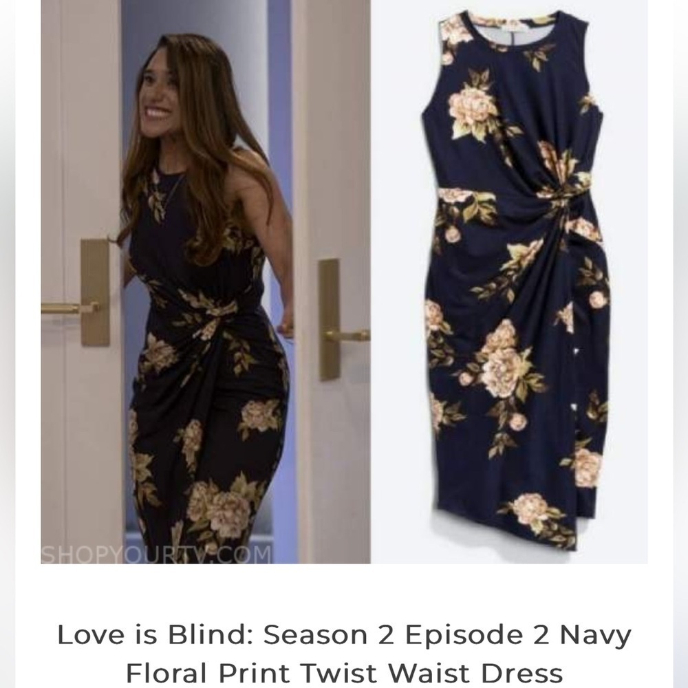 Nine Britton Abigail Brushed Knit Midi Dress Navy Blue Floral Formal Twist XXL